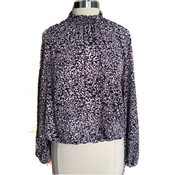 Allison Joy Evereve Mock Neck Blouse Pink Gray Size xs Long Sleeve - Picture 6 of 14